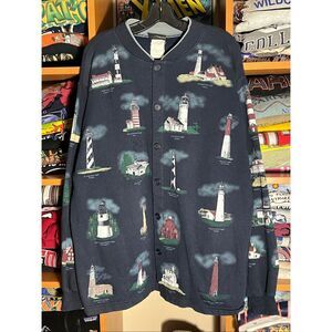 Vintage 90s Art Unlimited Lighthouse Of America Cardigan